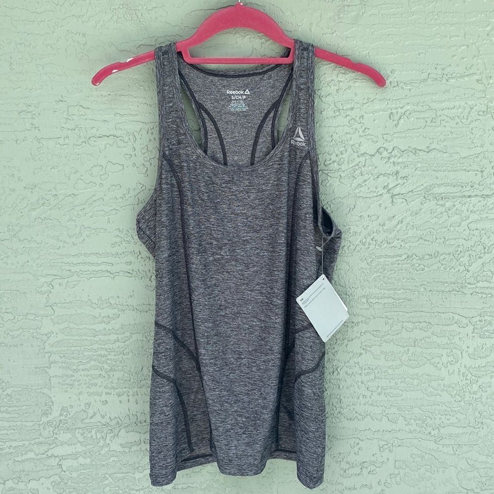 Reebok Racerback Tank Top Sz S NWT Black Heather Gray Workout Running Training